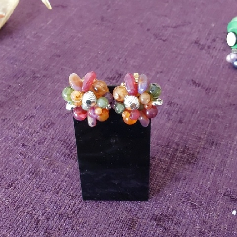 Multicolor Beaded Cluster Earrings